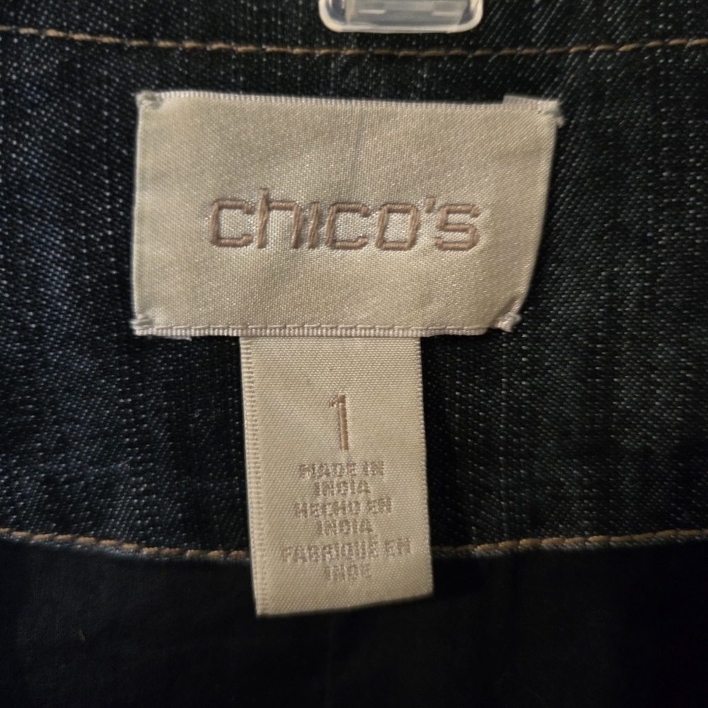 Chico's Dark Blue Embroidered Denim Jacket - Picture 2 of 10
